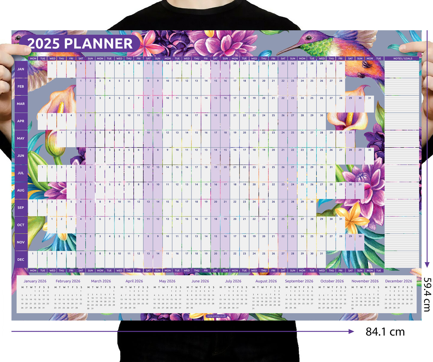 2025 A1 full Year Wall Planner Calendar Home Office Work Full Size Bird 84cm x 59cm Keechi & co.