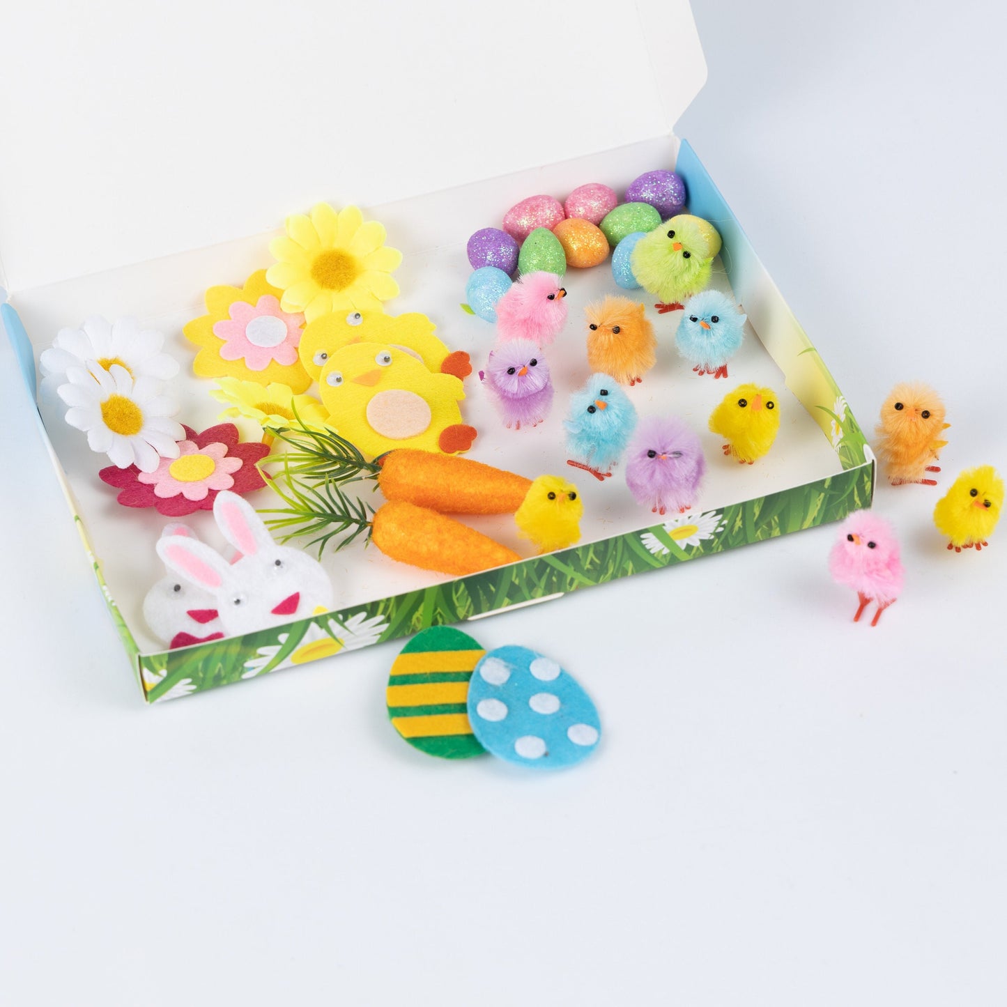 Easter Craft Set: Felt Bunny, Chicks, Flowers & Glitter Eggs