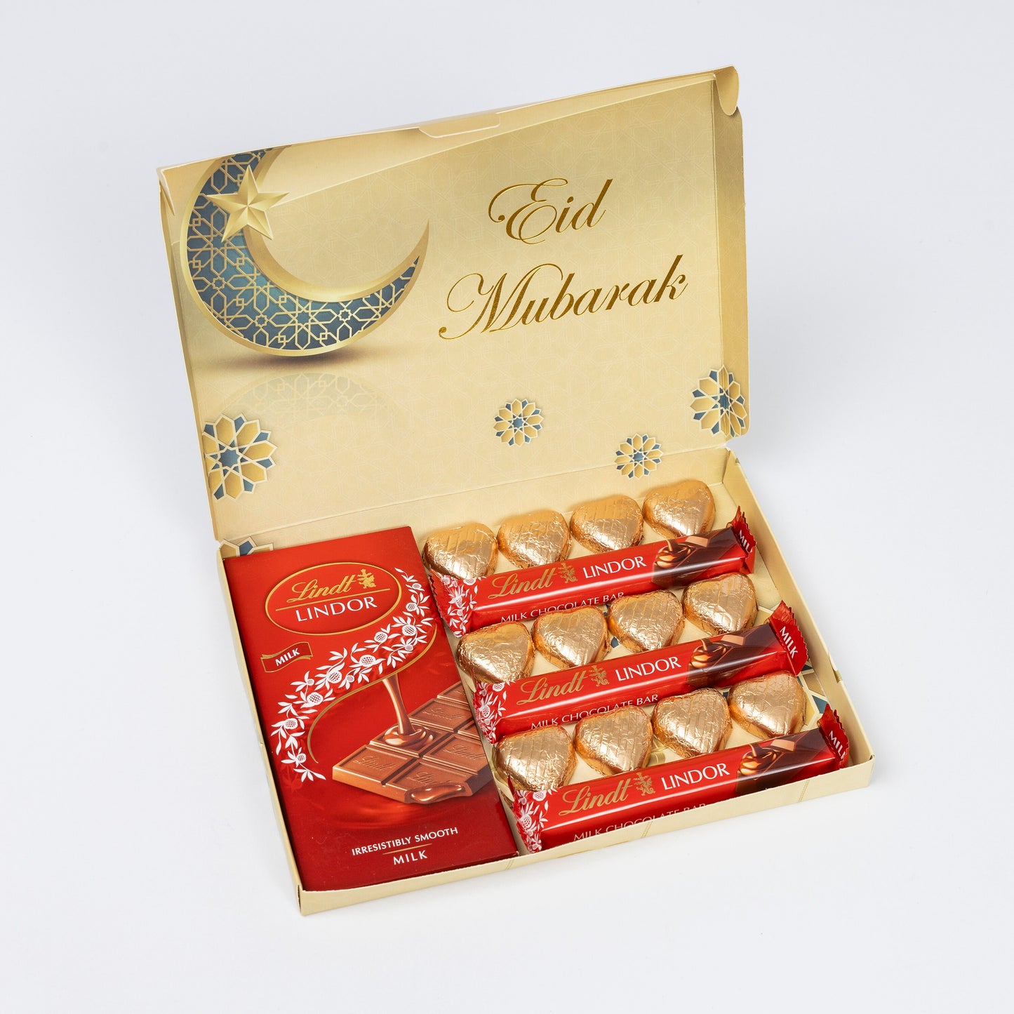 Eid Mubarak Lindt Lindor Milk Chocolate Bars & Hearts Gift Box Treat Hamper