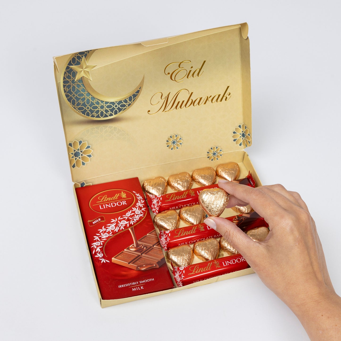 Eid Mubarak Lindt Lindor Milk Chocolate Bars & Hearts Gift Box Treat Hamper