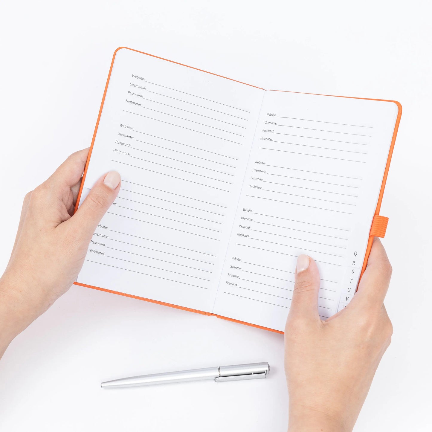 Password Username Book A-Z Index Hard Back A5 Contact Book Orange With Pen Keechi & co.