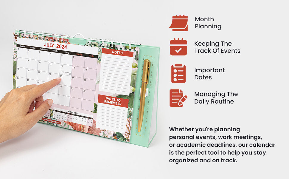 2024 2025 Month To View Stand Up Desk Top Free Standing Wall Calendar 18 Month Keechi & co.