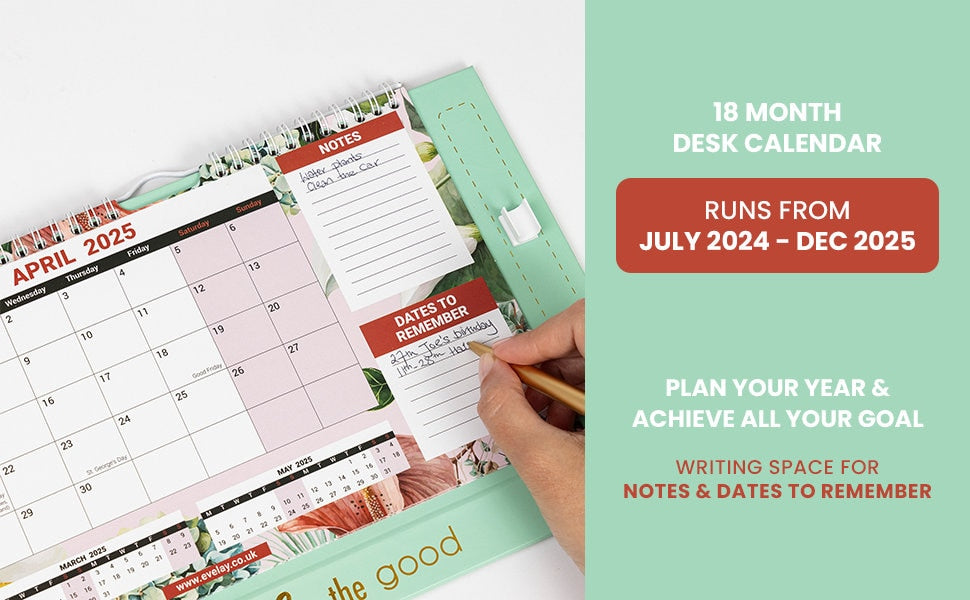 2024 2025 Month To View Stand Up Desk Top Free Standing Wall Calendar 18 Month Keechi & co.