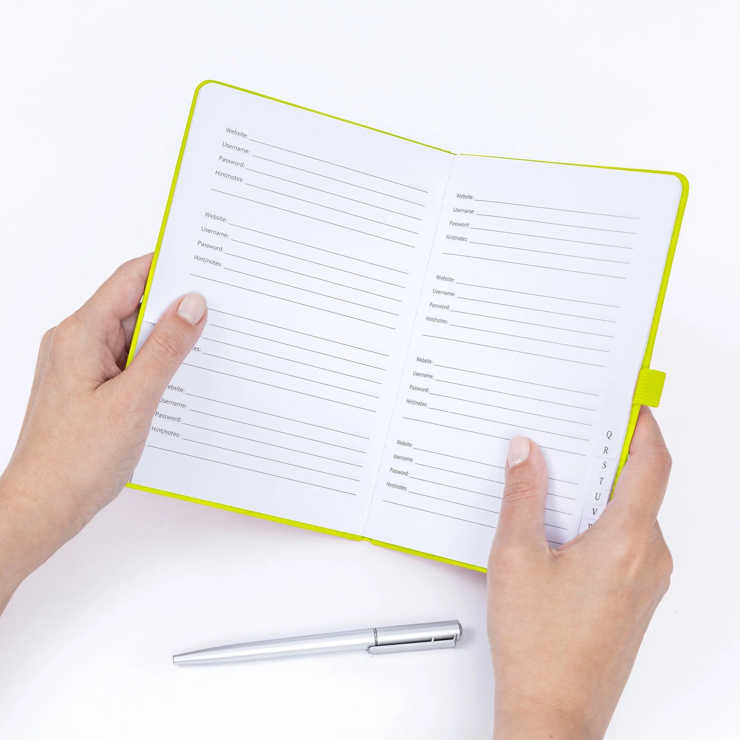 Password Username Book A to Z Index Hard Back A5 Contact Book lime bottle green grey brown With Pen Lime green Keechi & co.
