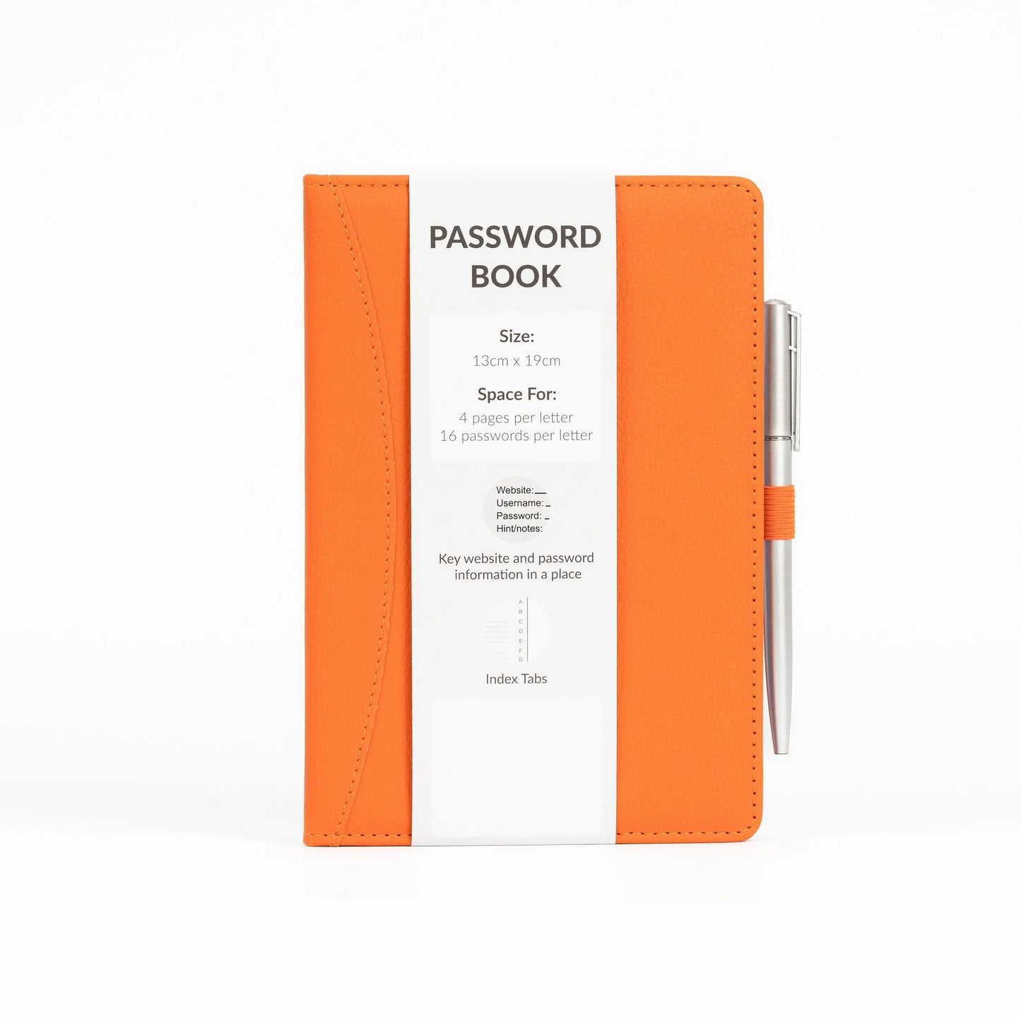 Password Username Book A-Z Index Hard Back A5 Contact Book Orange With Pen Keechi & co.