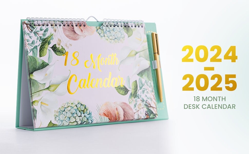 2024 2025 Month To View Stand Up Desk Top Free Standing Wall Calendar 18 Month Keechi & co.