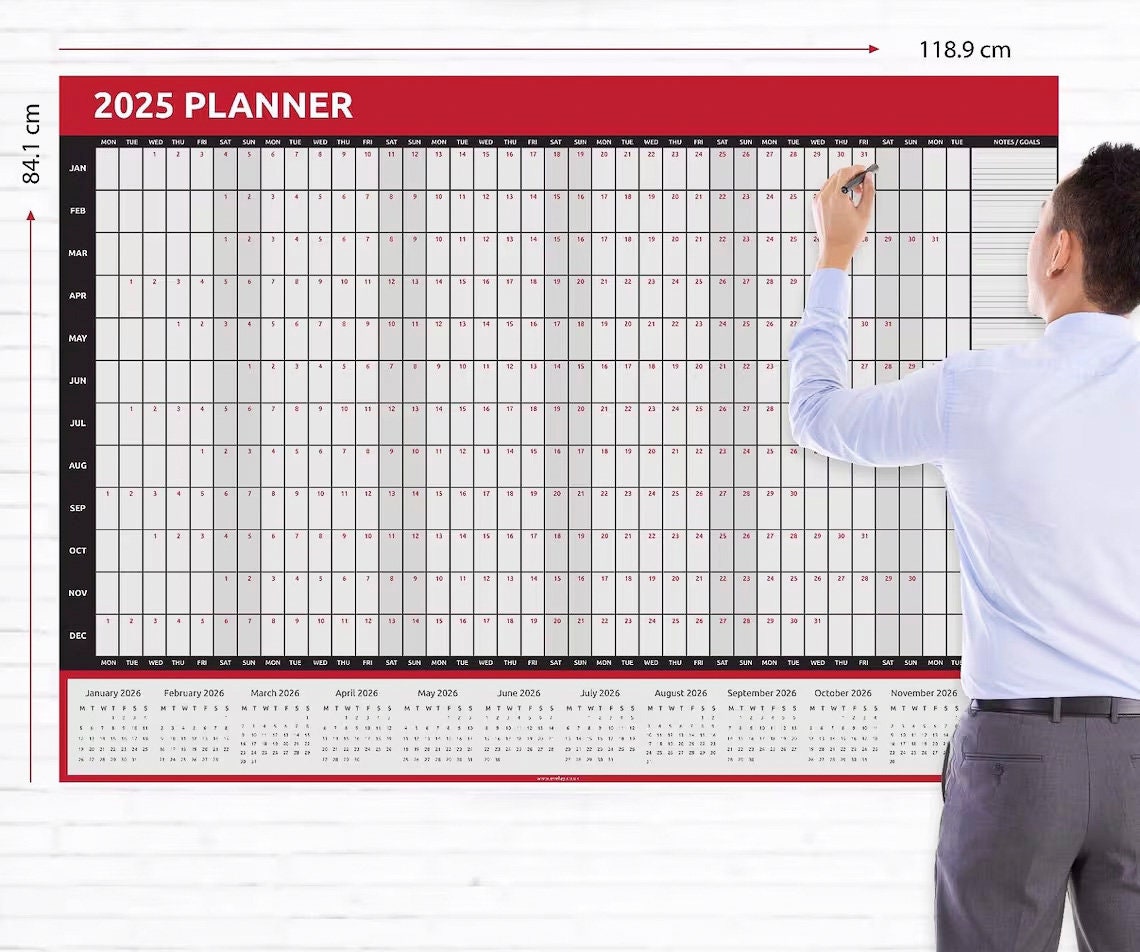 2025 Giant A0 Size Full Year Wall Planner Calendar Home Office Work Wipe Clean Etsy