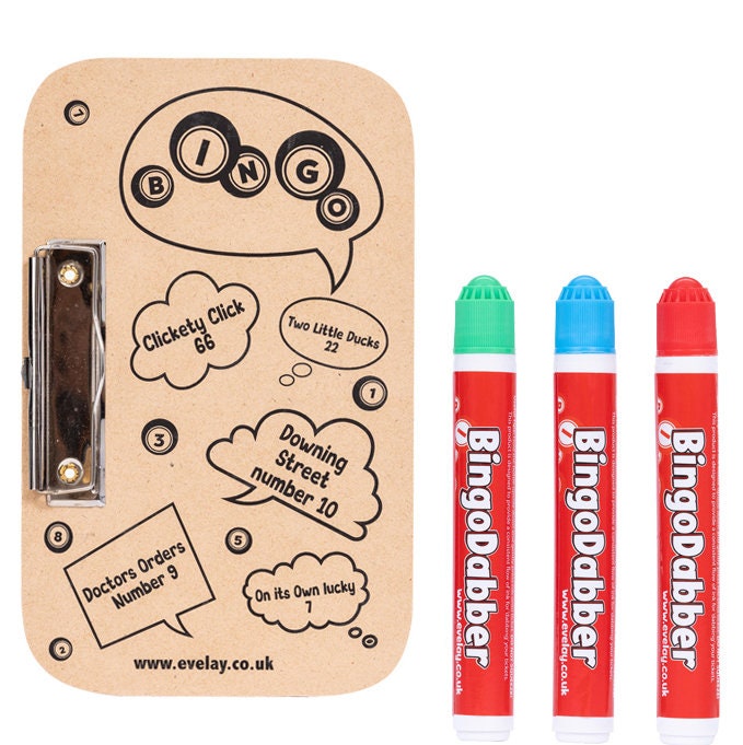 Bingo Board & 6 Mixed Coloured Dabbers Clasp Clip Small Lucky Clip Board Etsy