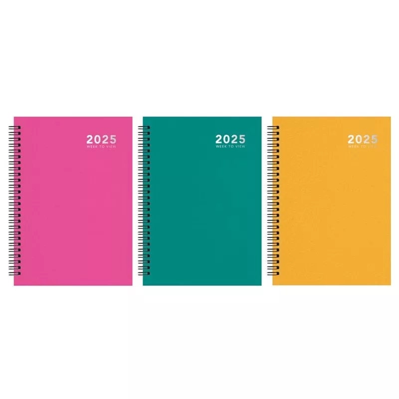 2025 A5 Week To View Diary Full Year Planner Desk Organiser Spiral Hardback Book