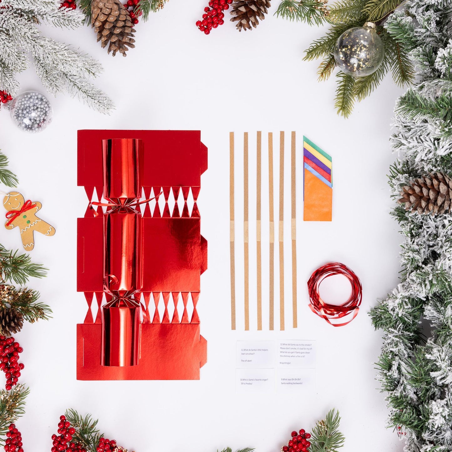 Make Your Own Christmas Cracker kit Crackers Hats Snaps red foil