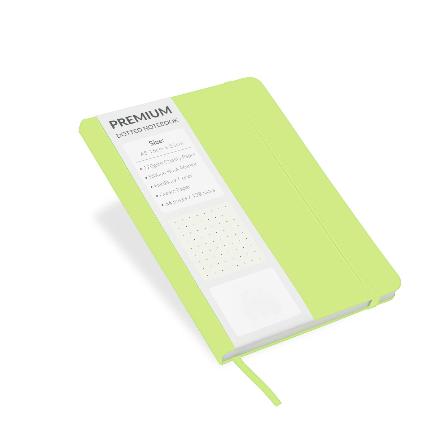 Dotted A5 Lime Notebook Hardback Notepad Notes Diary Bullet Journal Premium Book