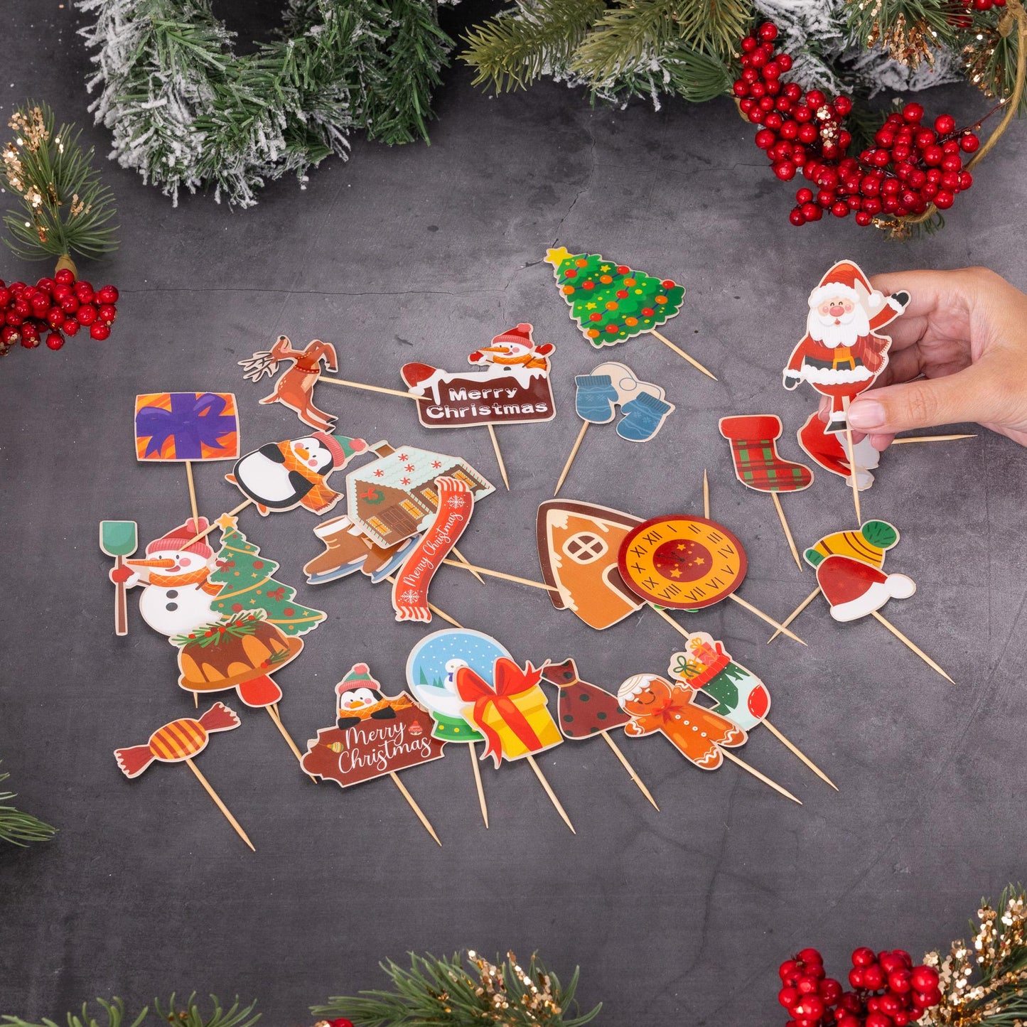 27 Christmas Food Fun Cocktail Sticks Cake Pick Cupcake Sandwich Buffet Topper