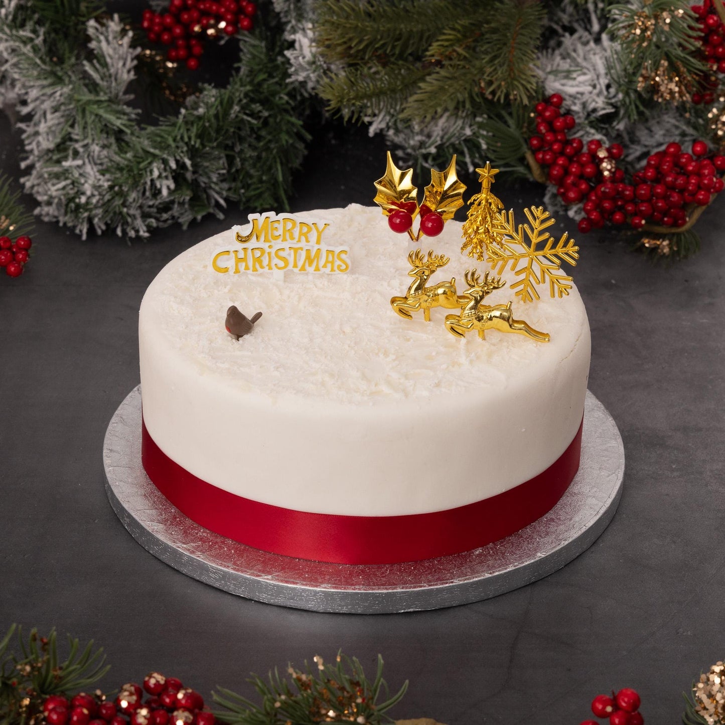Gold Christmas Cake Topper Set: Snowflake, Reindeer, Tree (7 pc)