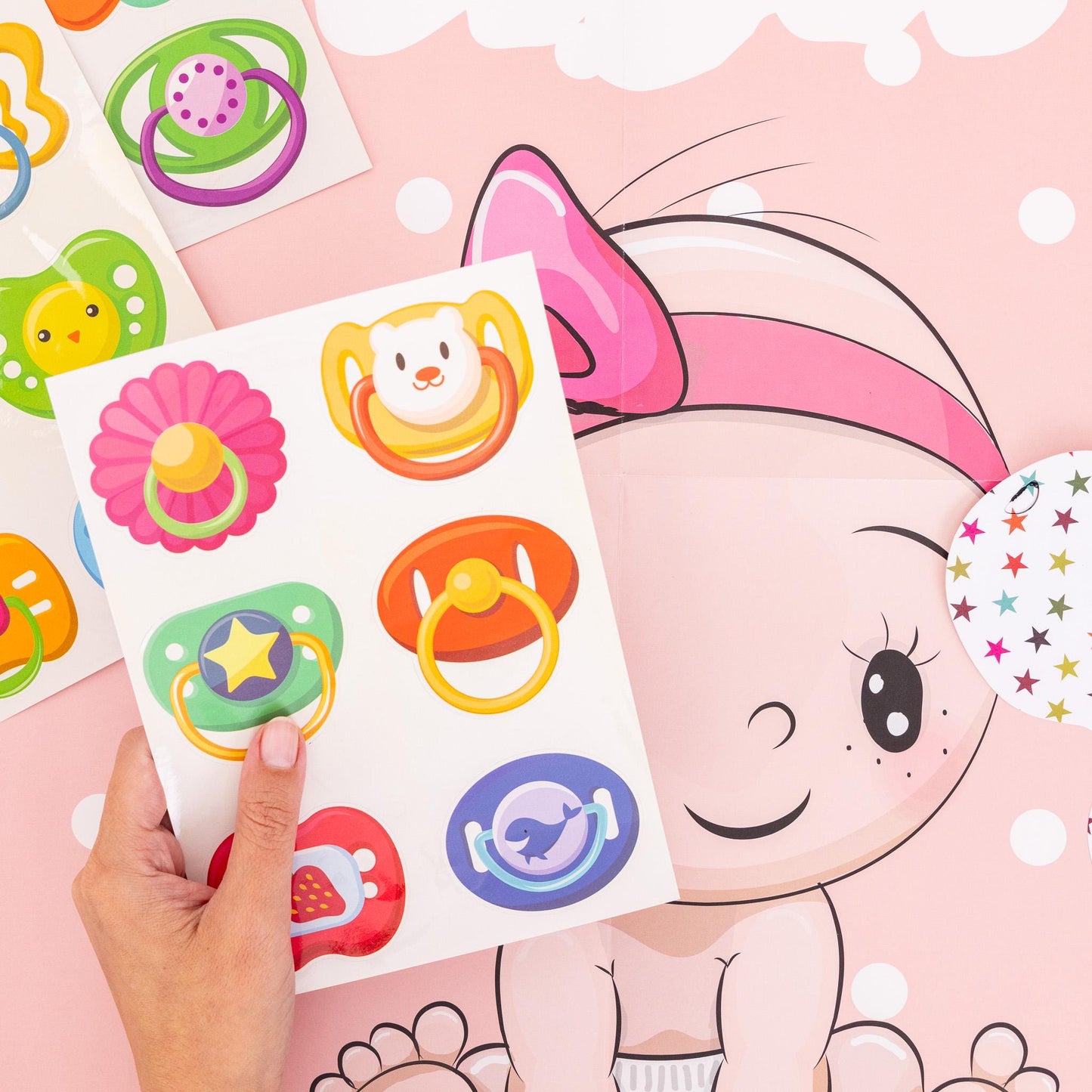 Pin the Dummy Baby Shower Game: A2 Poster, Eye Mask & Stickers