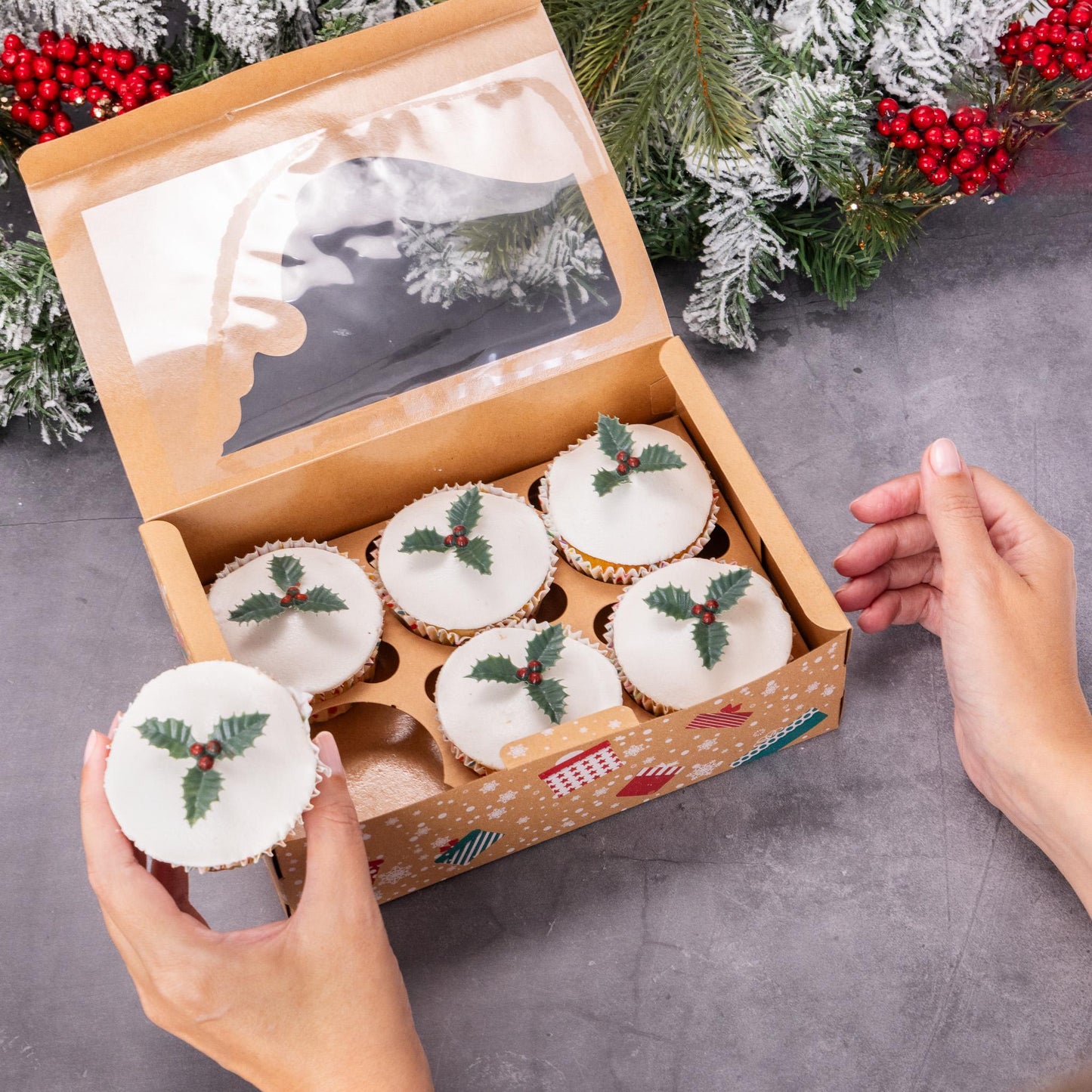 6 Hole Christmas Boxes Kraft Windowed Insert Ribbon Tag Bulk Snowman Etsy