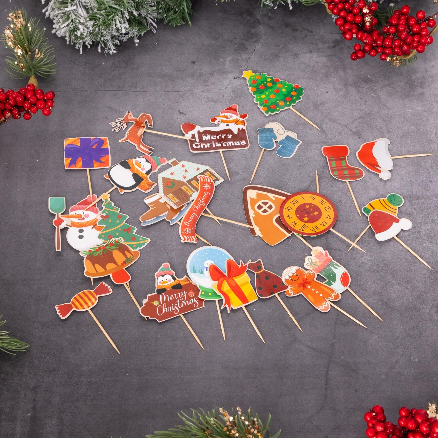 27 Christmas Food Fun Cocktail Sticks Cake Pick Cupcake Sandwich Buffet Topper