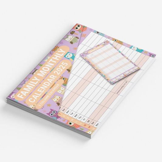 2025 Calendar Wall Monthly Planner Staff Rota Family Organiser Owls Etsy