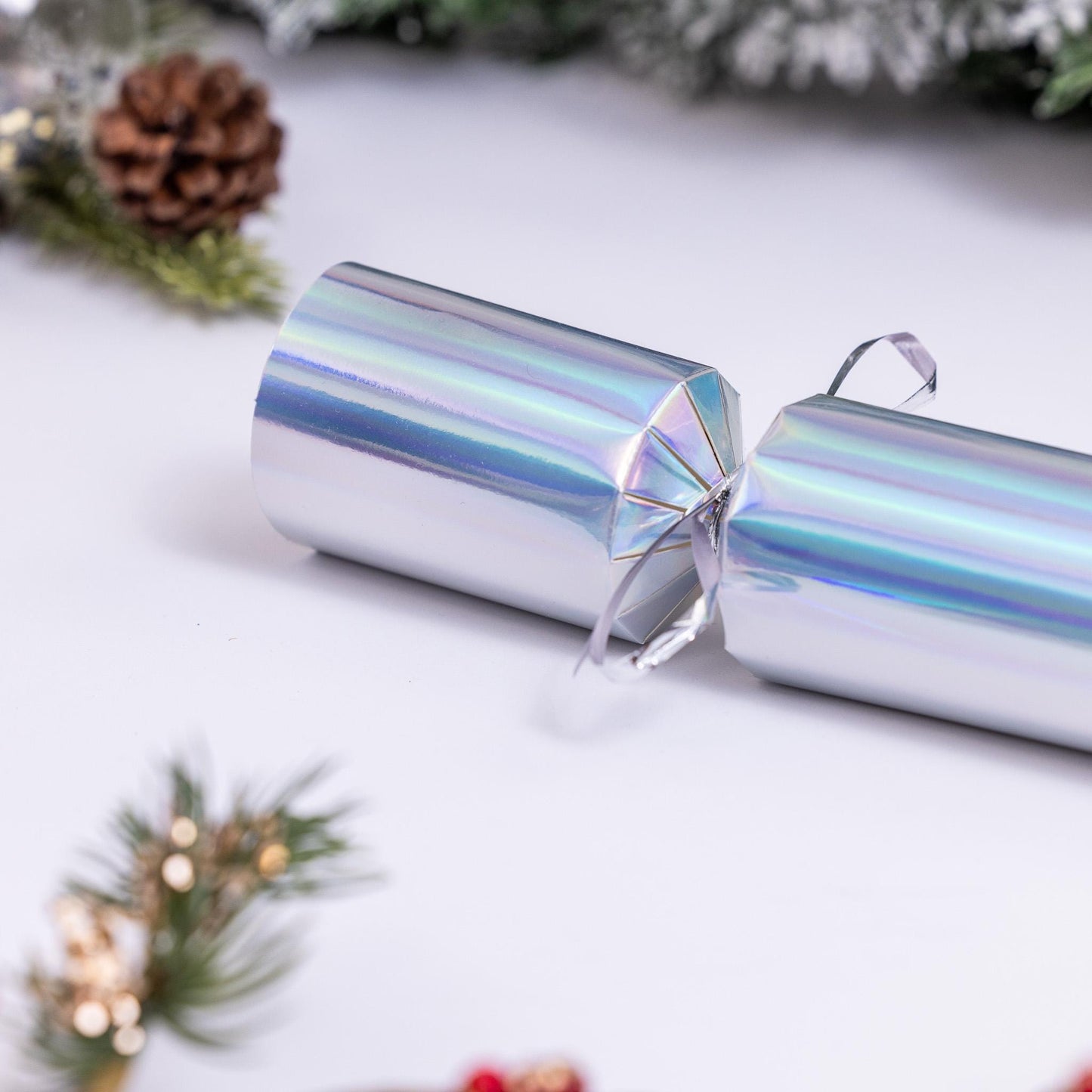 DIY Christmas Cracker Kit: White Foil, Hats, Snaps - Pack of 6