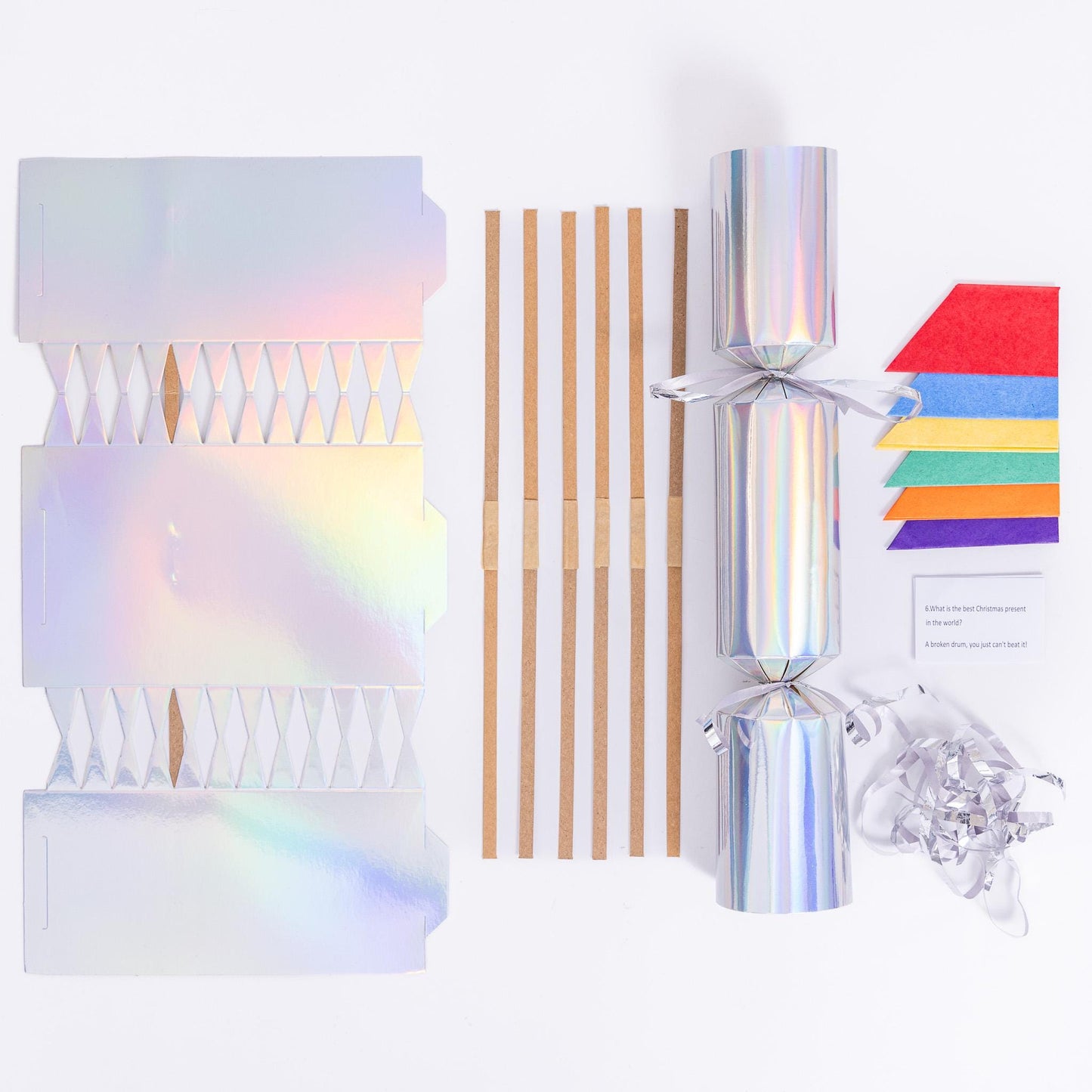 DIY Christmas Cracker Kit: White Foil, Hats, Snaps - Pack of 6