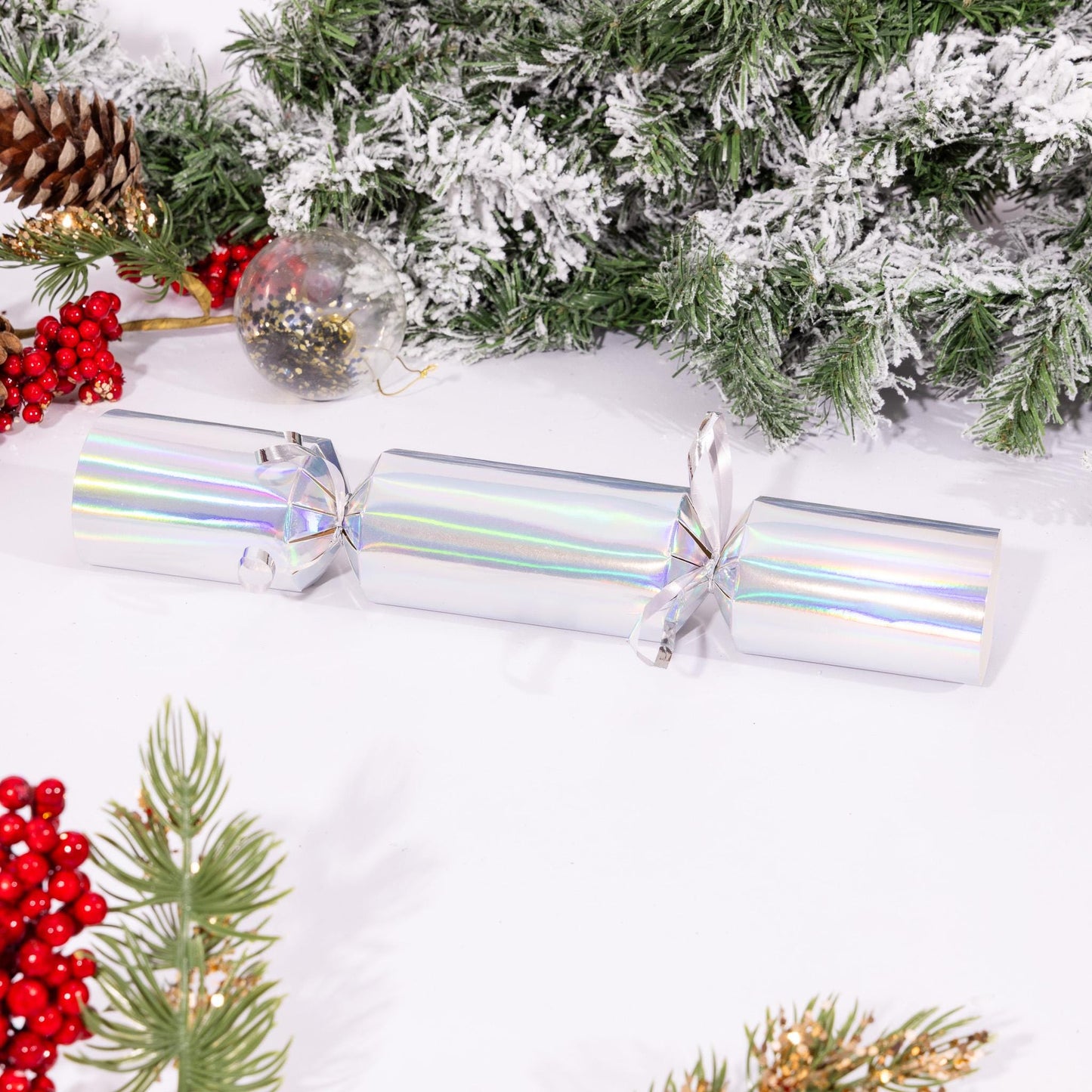 DIY Christmas Cracker Kit: White Foil, Hats, Snaps - Pack of 6