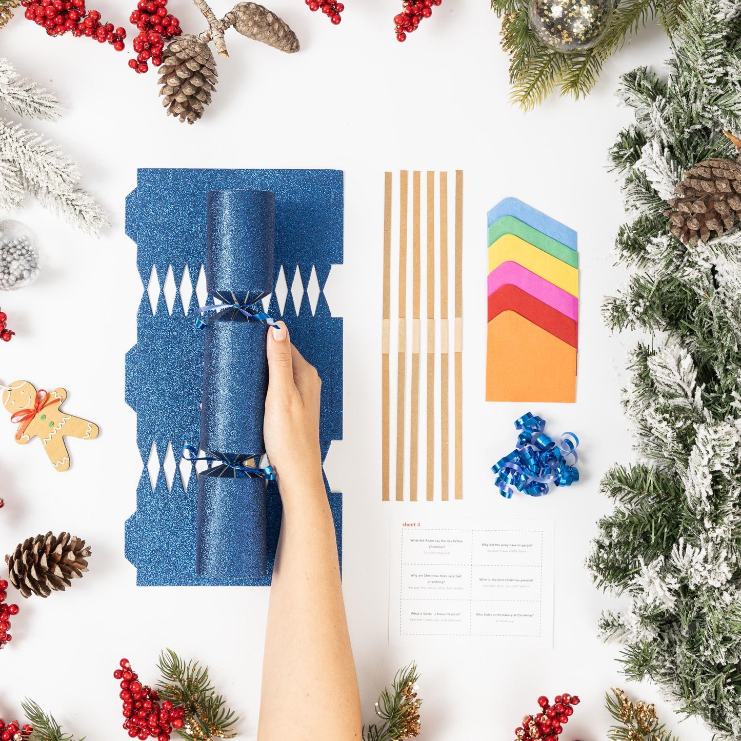 DIY Christmas Cracker Kit: Navy & Pink Glitter, Hats, Snaps (12 Pack)