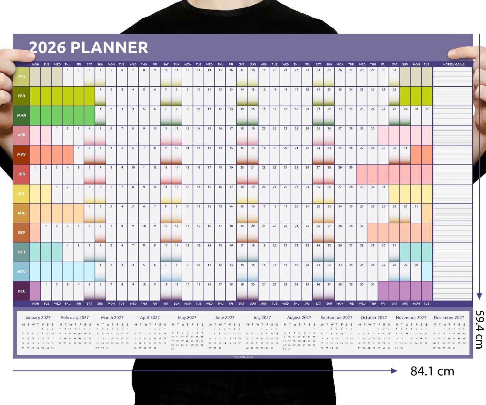 2026 A1 Size Colourful Year Wall Planner Calendar Home Office Work 84x59cm Etsy