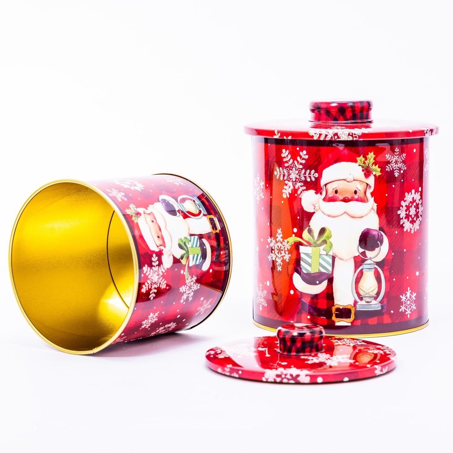 2 Christmas Tins Jars Storage Tin Container Canisters Cookie Biscuit Santa