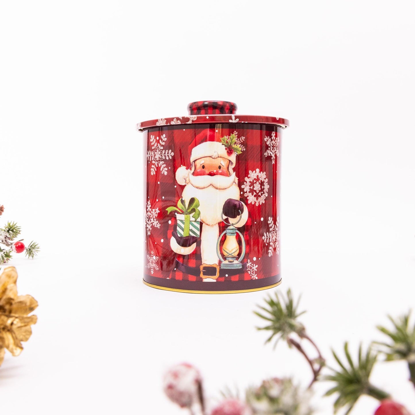 2 Christmas Tins Jars Storage Tin Container Canisters Cookie Biscuit Santa