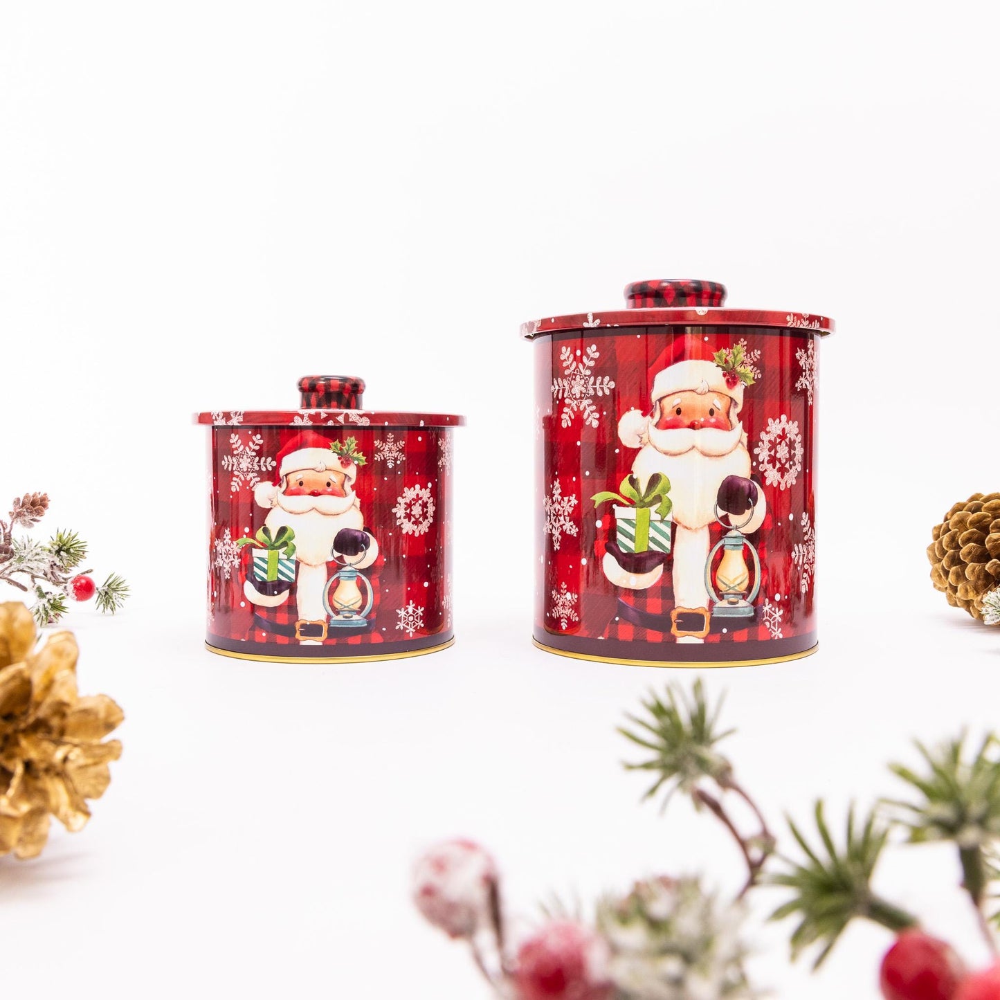 2 Christmas Tins Jars Storage Tin Container Canisters Cookie Biscuit Santa