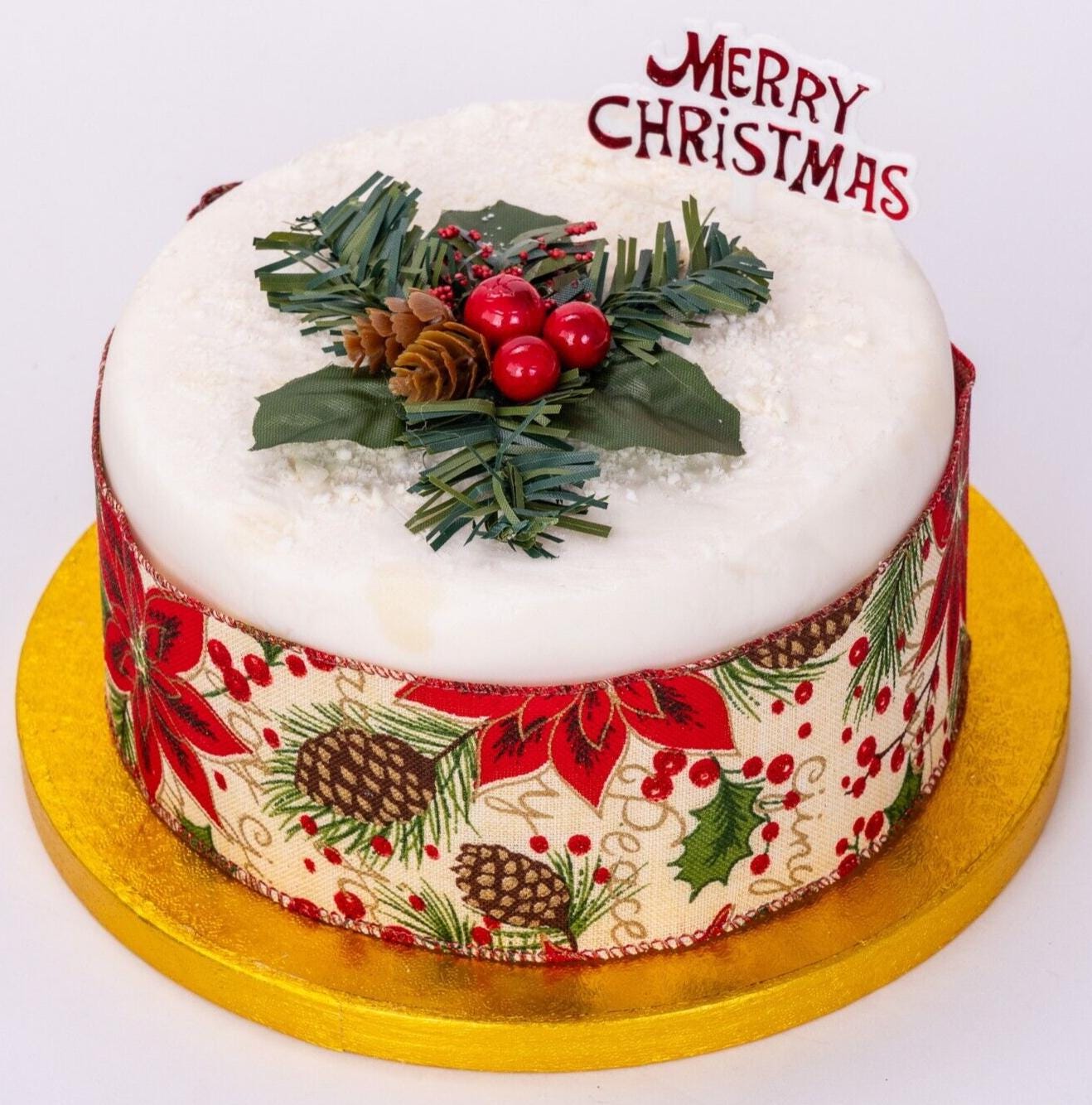 Christmas Cake Decoration Set Berry Fir cone Foliage Holly Merry xmas Sign Ribbon Etsy