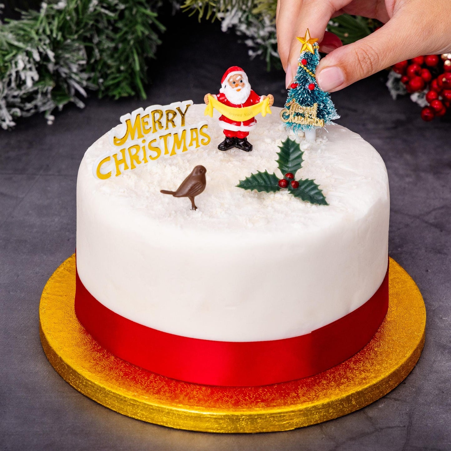 Christmas Cake Decorations Toppers 5 Piece Set Snowman Cupcake Topper Cake Decoration Pieces Merry Christmas 5 pc