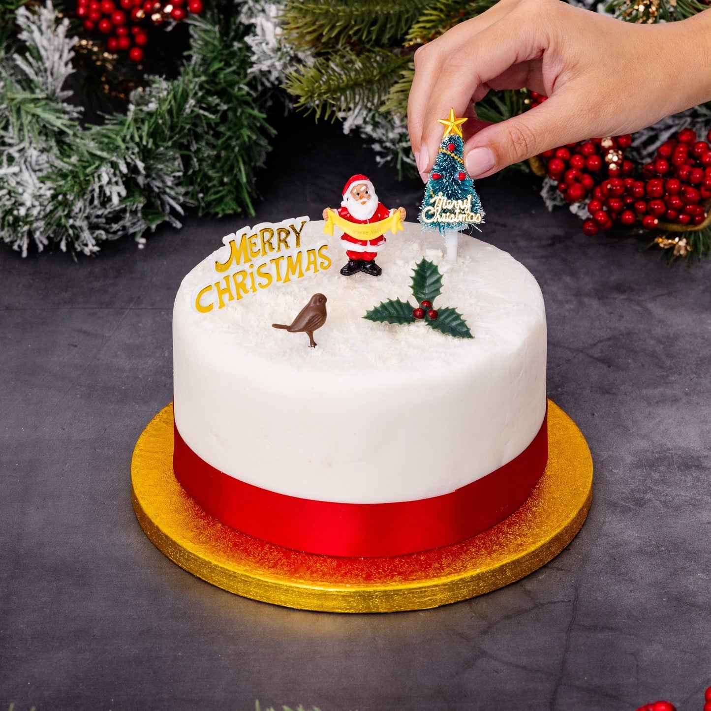 Christmas Cake Decorations Toppers 5 Piece Set Snowman Cupcake Topper Cake Decoration Pieces Merry Christmas 5 pc