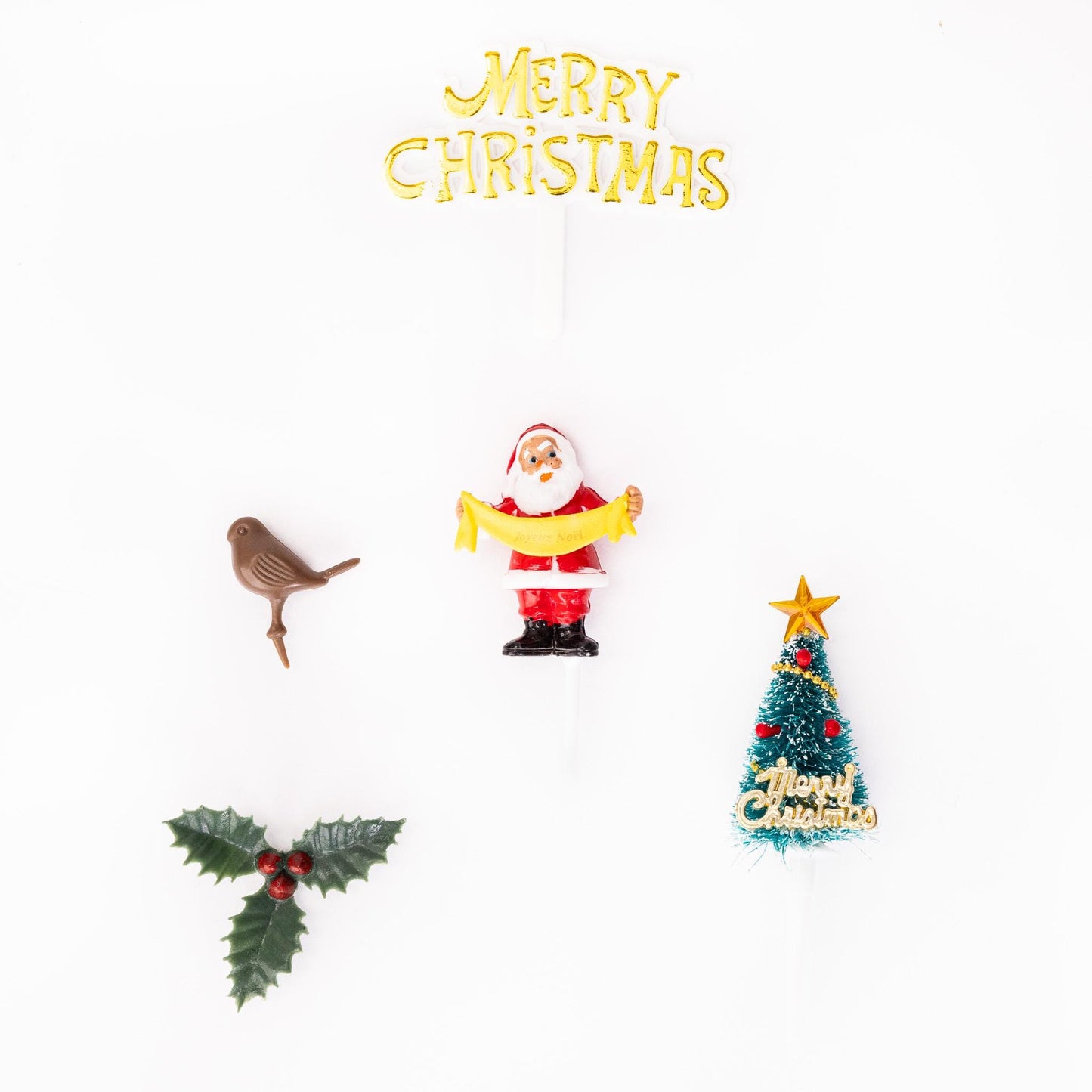 Christmas Cake Decorations Toppers 5 Piece Set Snowman Cupcake Topper Cake Decoration Pieces Merry Christmas 5 pc