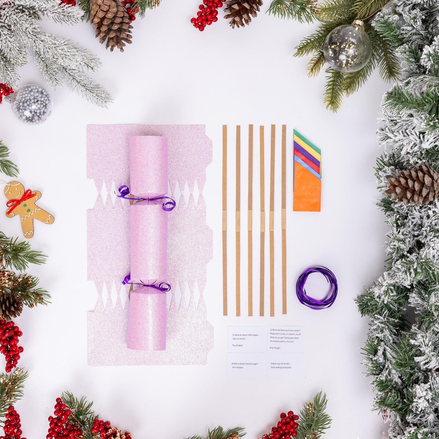 DIY Christmas Cracker Kit: Navy & Pink Glitter, Hats, Snaps (12 Pack)