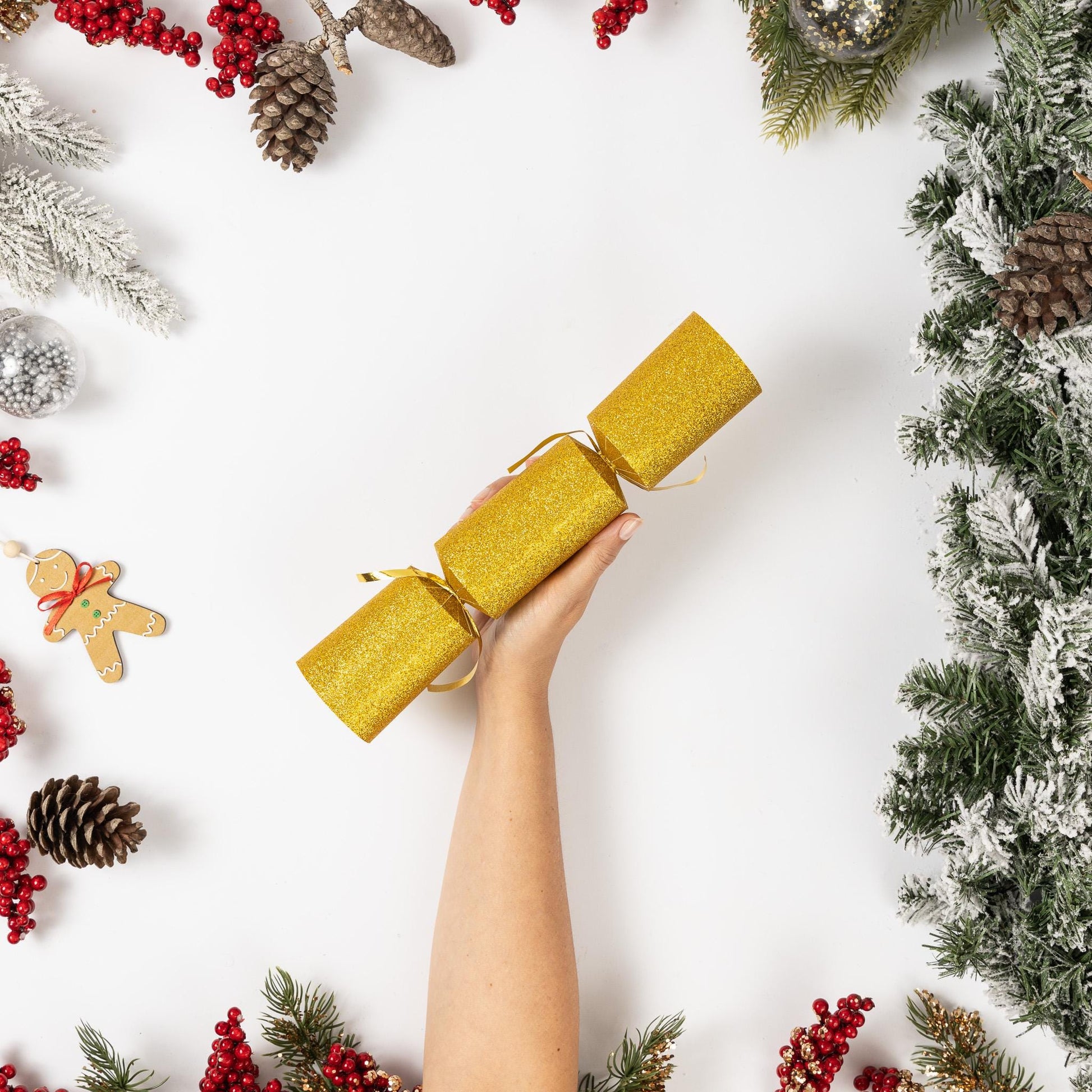 12 Make Your Own Christmas Cracker kit Crackers Hats Snaps Gold and Green GLITTER Etsy