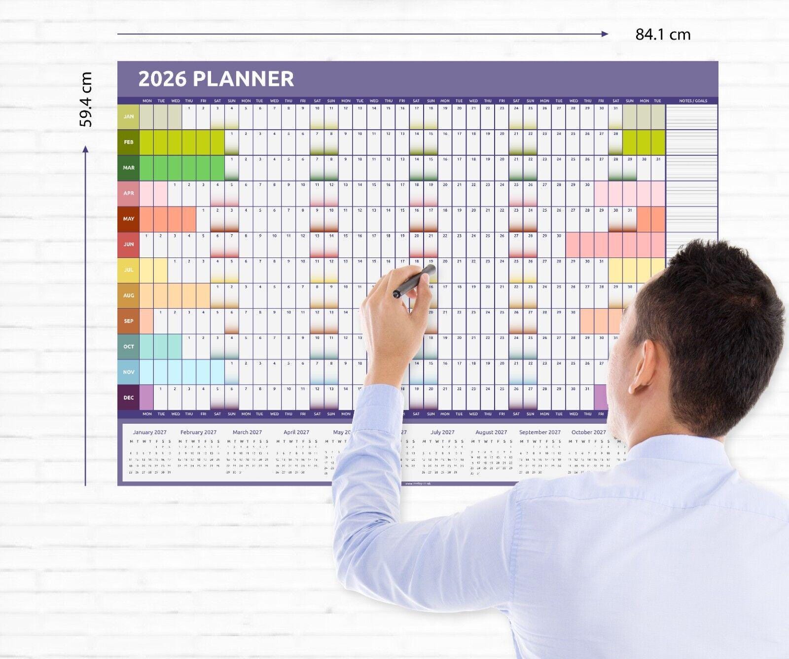 2026 A1 Size Colourful Year Wall Planner Calendar Home Office Work 84x59cm Etsy