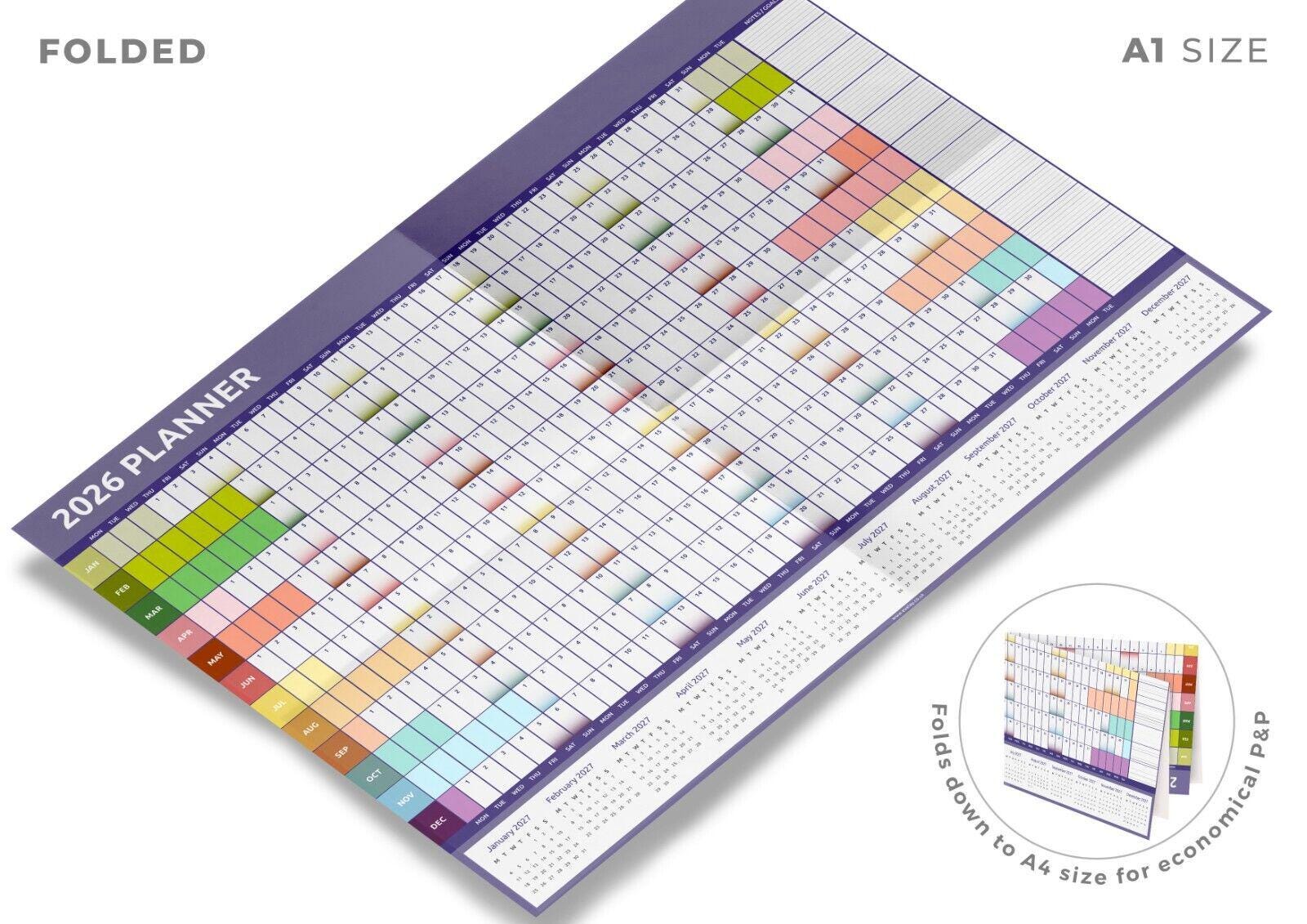 2026 A1 Size Colourful Year Wall Planner Calendar Home Office Work 84x59cm Etsy