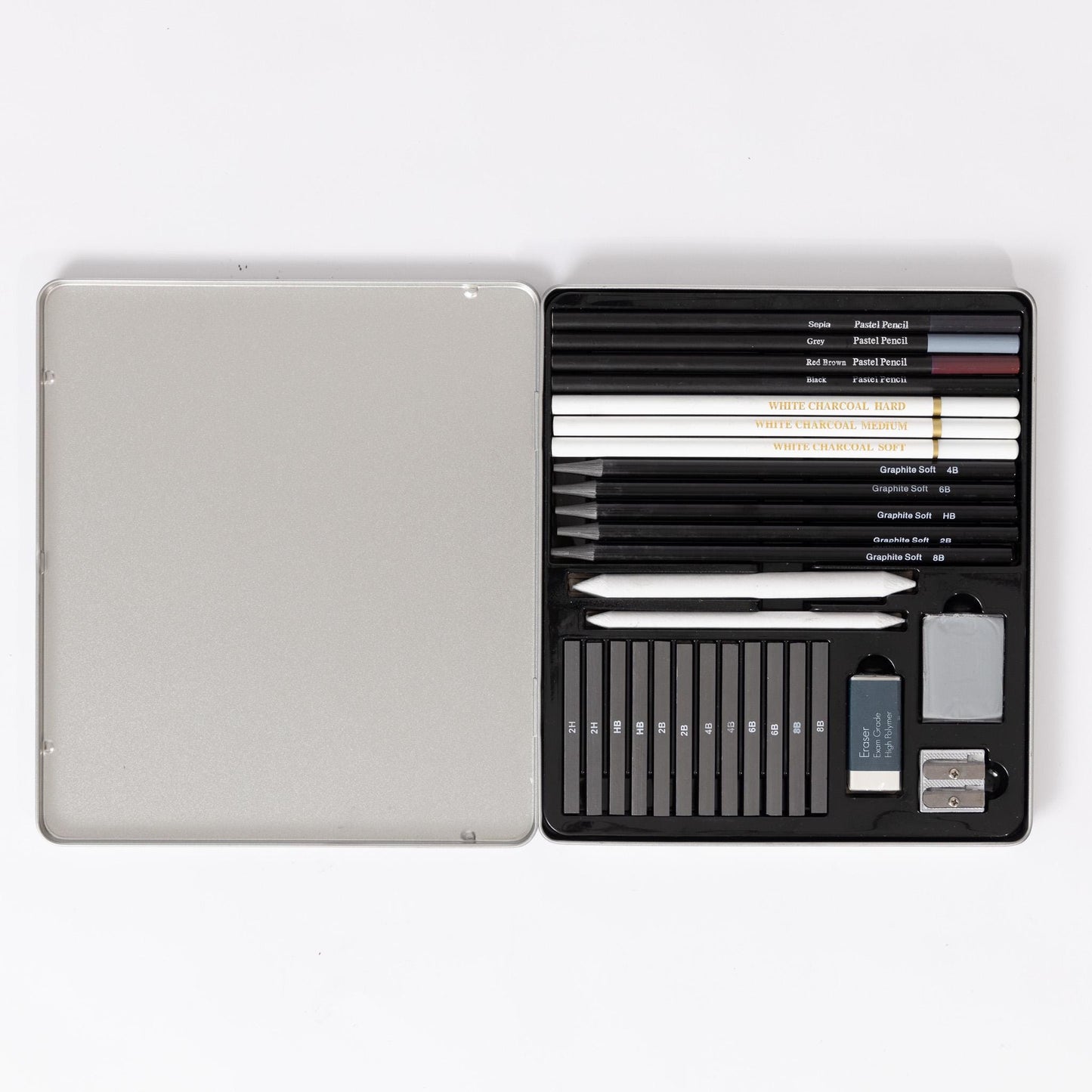 Artist Drawing Set Tin Sketching Box Pencils Pastels Charcoal Graphite Sticks