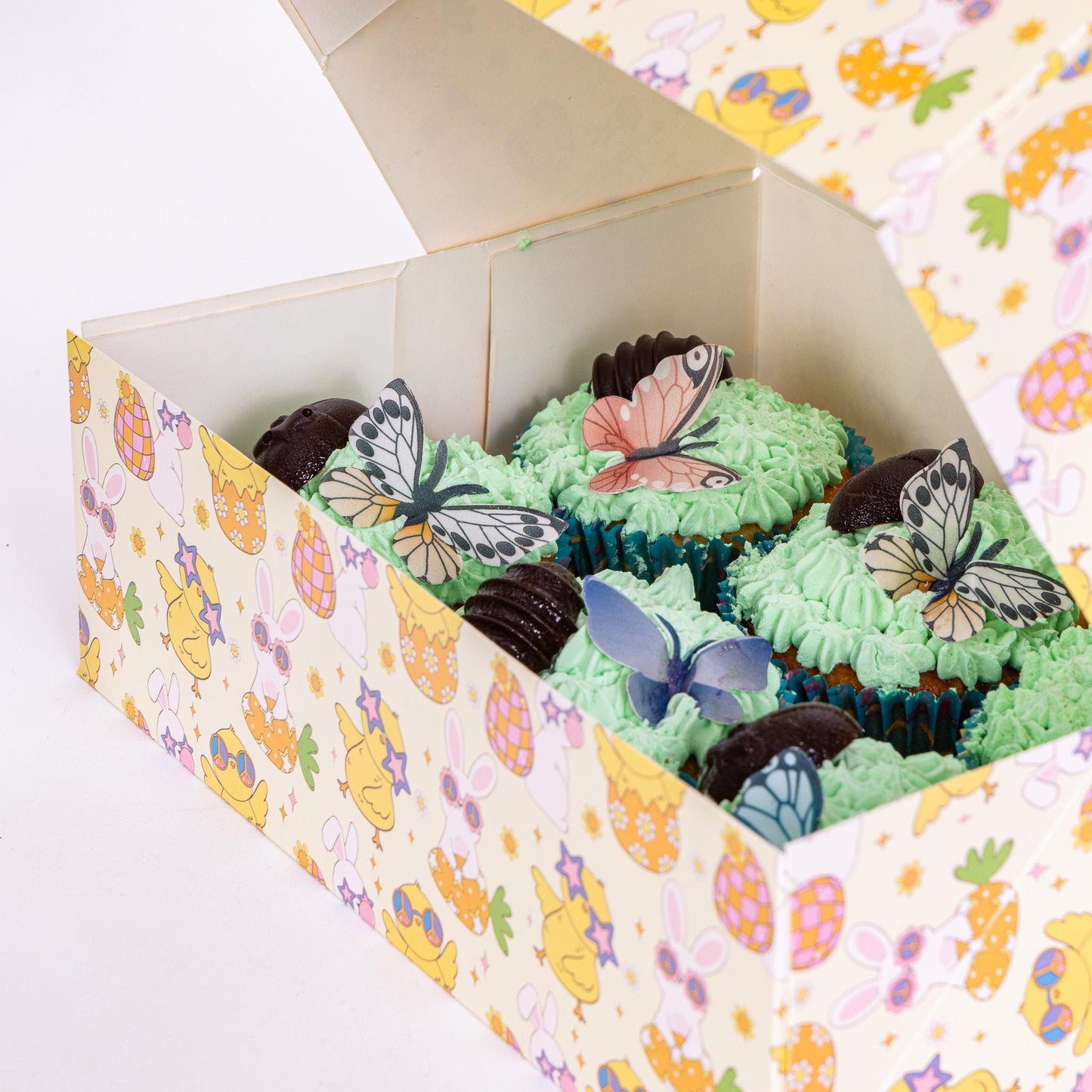 Easter Cupcake Boxes 6 Hole Muffin Treat Box With Window & Insert Multi Pack