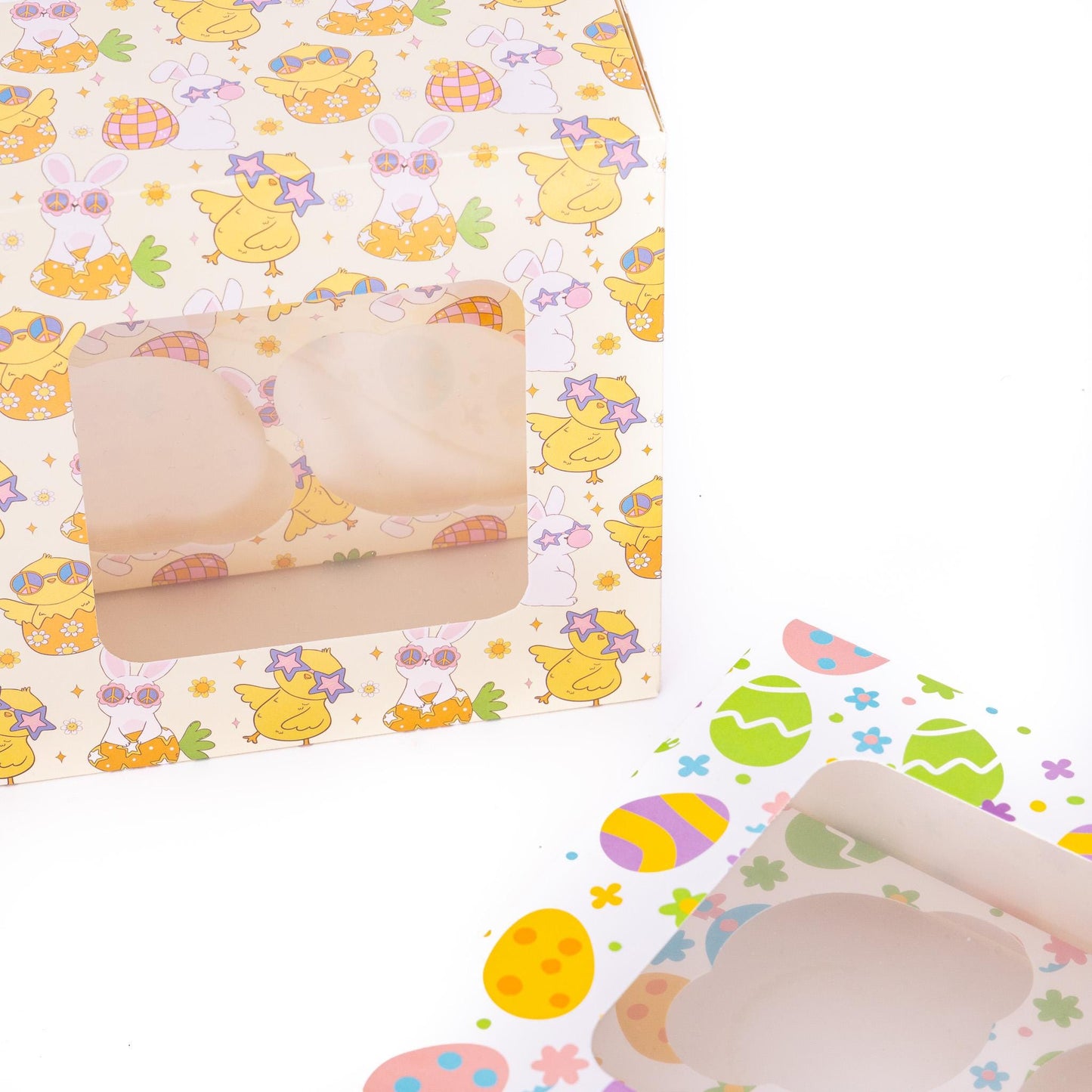 Easter Cupcake Boxes 6 Hole Muffin Treat Box With Window & Insert Multi Pack