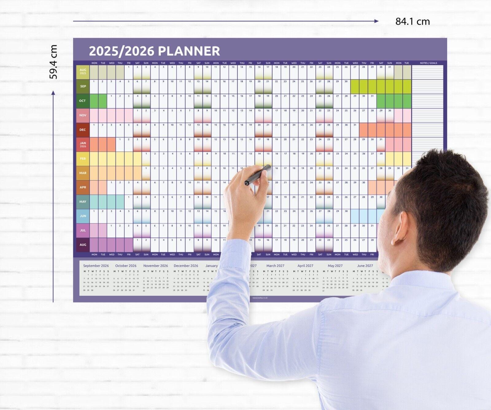 2025 2026 A1 Academic Mid Year Wall Planner Calendar Home Office School Rainbow Etsy