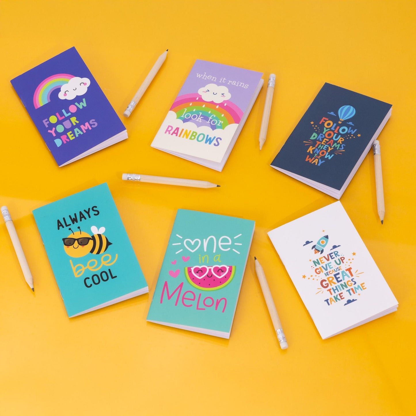 12 Mini Ruled Notebooks & Pencils Rubber A7 Notebook Party Bag School Gift