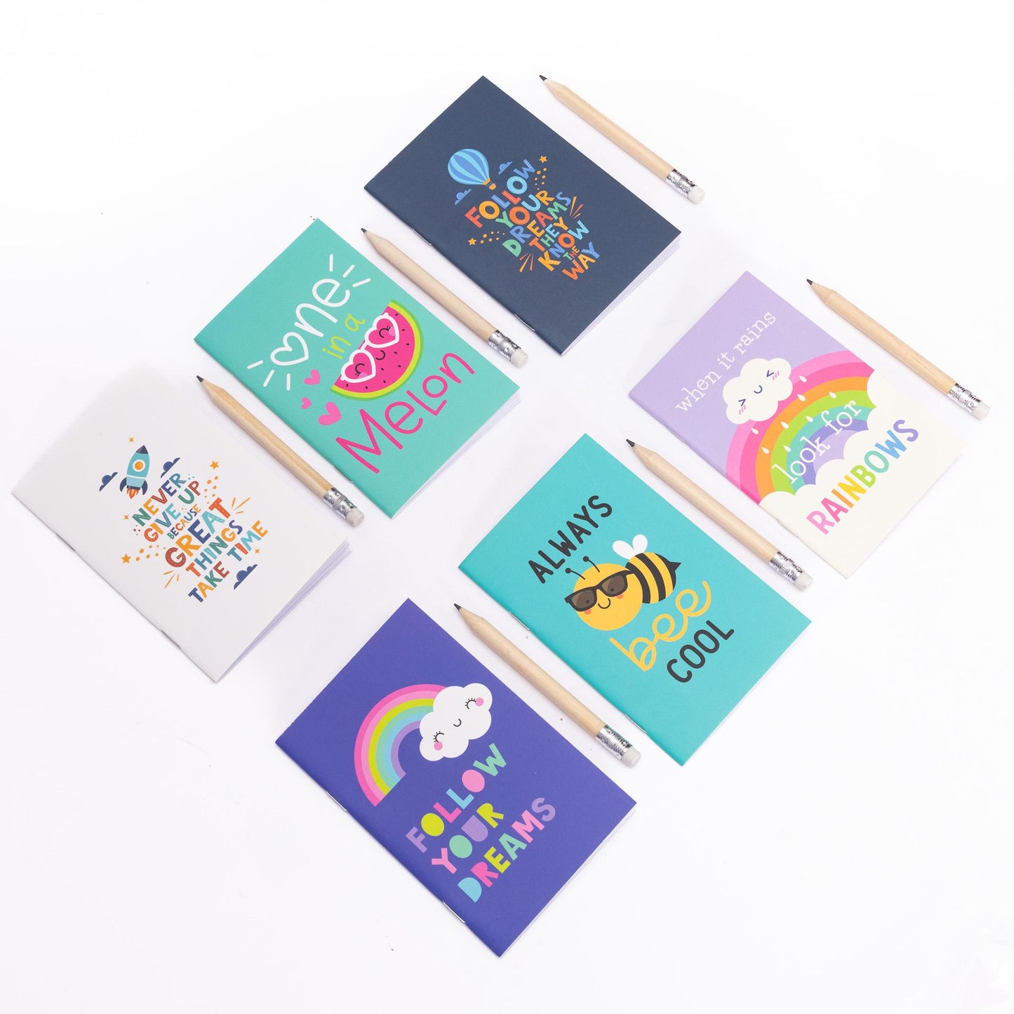 12 Mini Ruled Notebooks & Pencils Rubber A7 Notebook Party Bag School Gift
