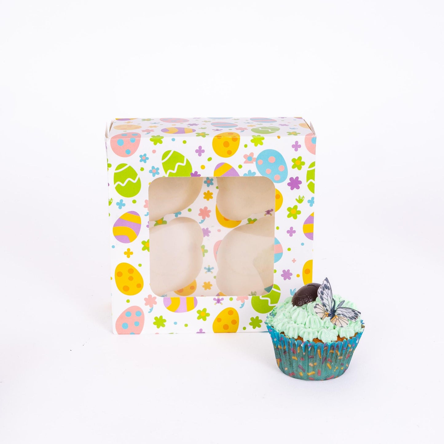 Easter Cupcake Boxes 4 Hole Muffin Treat Box With Window & Insert Multi Pack