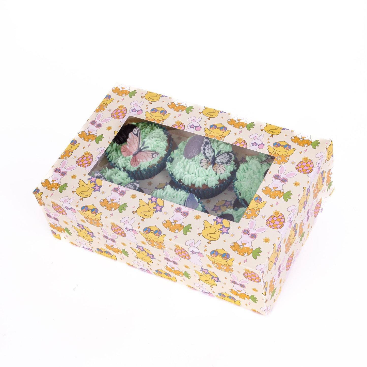 Easter Cupcake Boxes 6 Hole Muffin Treat Box With Window & Insert Multi Pack