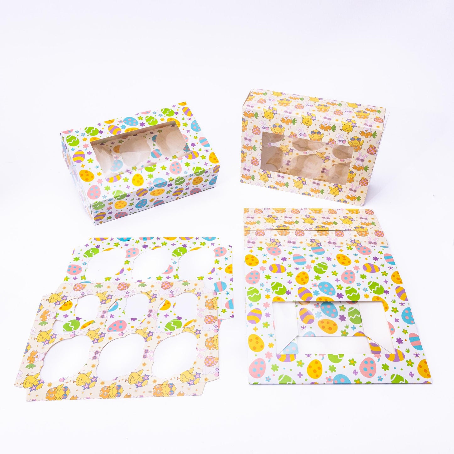 Easter Cupcake Boxes 6 Hole Muffin Treat Box With Window & Insert Multi Pack