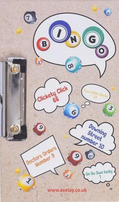 Bingo Board with 3 Colorful Dabbers: Lucky Clip Board