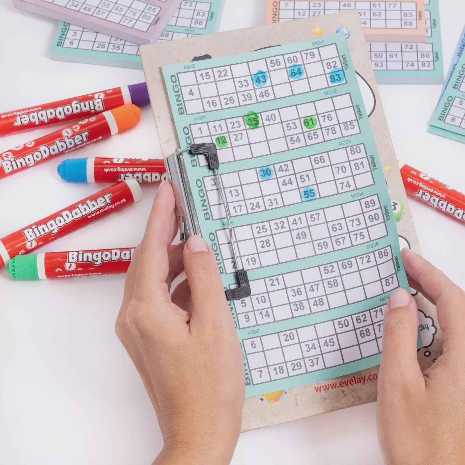 Bingo Board with 3 Colorful Dabbers: Lucky Clip Board Etsy