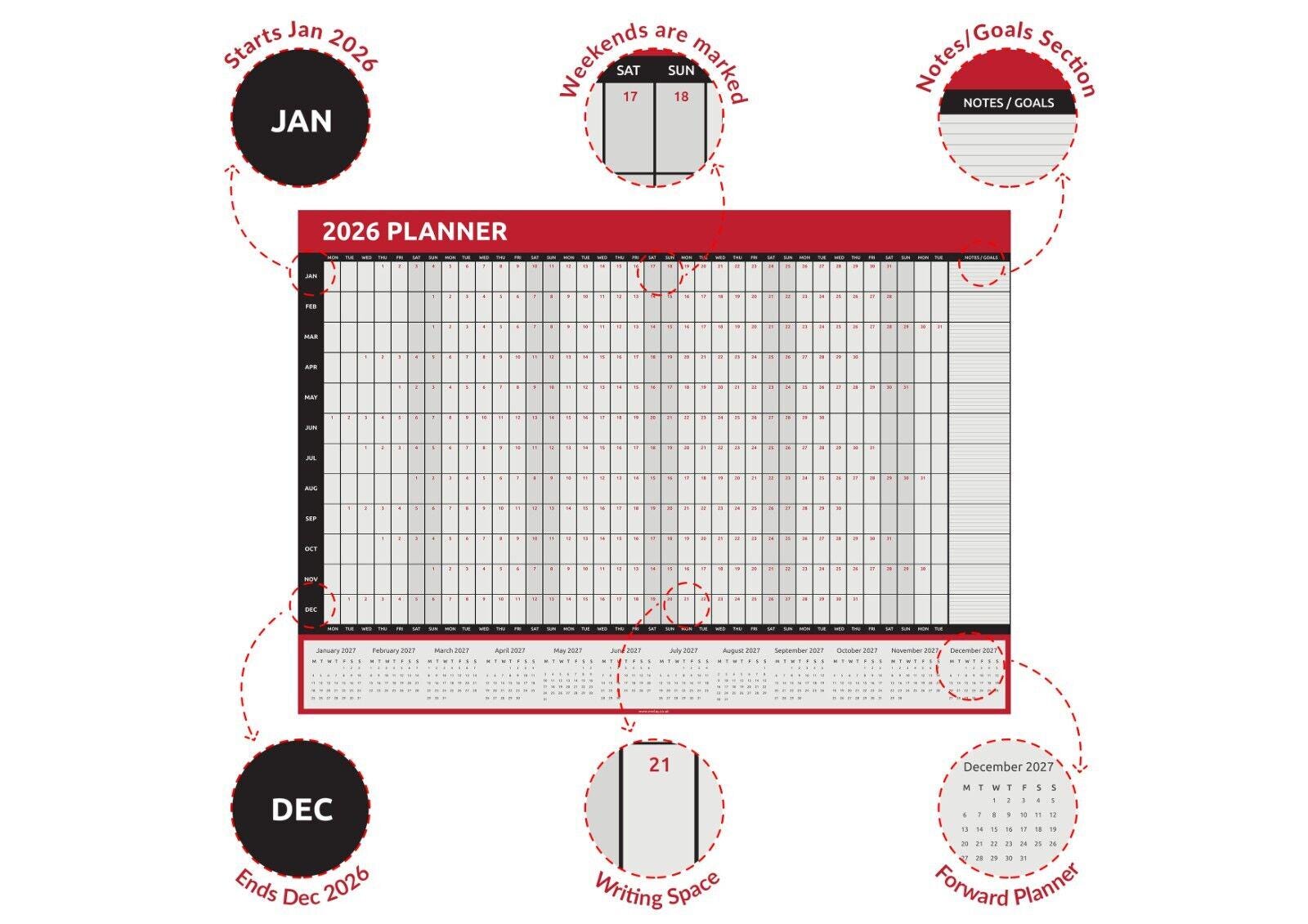 2026 A2 Size Red Year Wall Planner Calendar Home Office Work 59x42cm Etsy