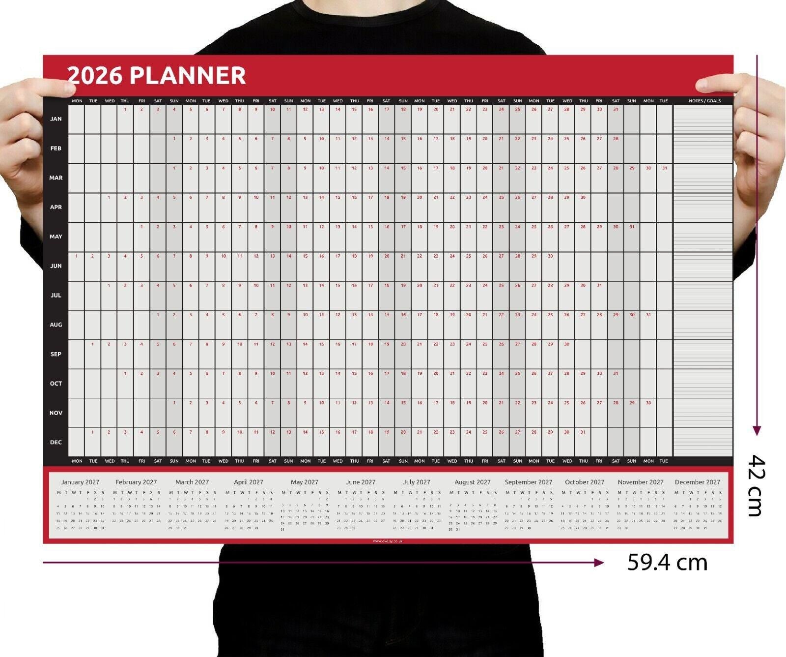 2026 A2 Size Red Year Wall Planner Calendar Home Office Work 59x42cm Etsy